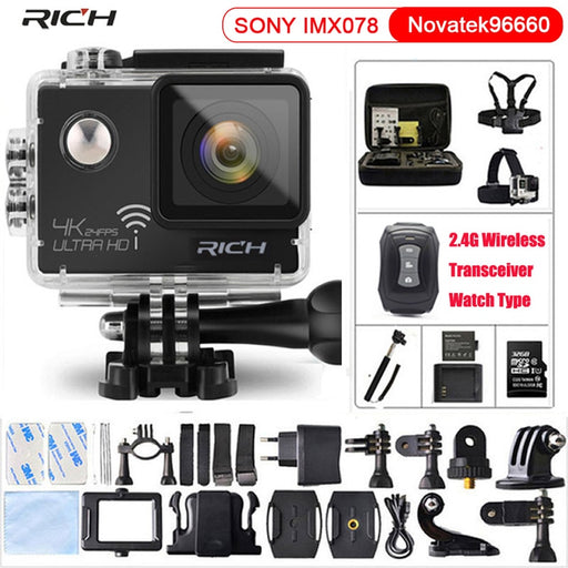 RICH Action Camera go pro style NT96660 4K 3840*2160P 24FPS Wifi 16MP remote control 170D Lens Waterproof Sports Camera