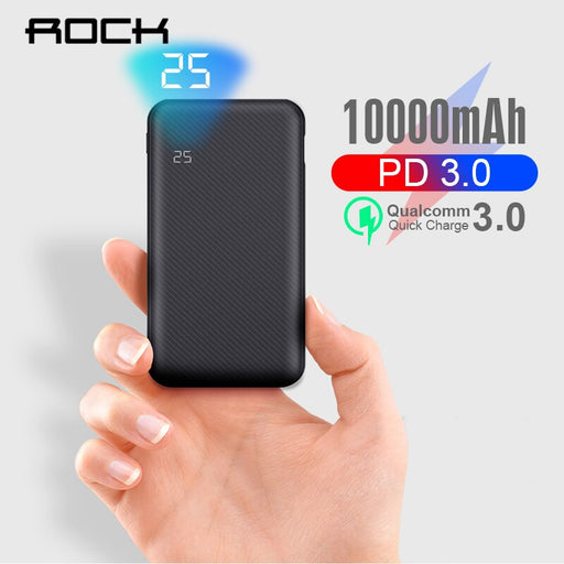 ROCK Slim Power Bank PD QC 3.0 10000mAh External Battery Charger Type C USB C Powerbank for iphone  Samsung Xiaomi