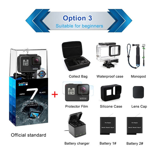 Original GoPro Action Camera HERO 7 Black 4K 60fps 1080P 240fps video Go Pro Sport cam 12MP Photo wifi Live Streami Hyper Smooth