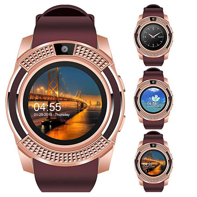 Smart Watch V8 Men Bluetooth Sport Watches Women Ladies Rel gio Smartwatch with Camera Sim Card Slot Android Phone PK DZ09 Y1 A1