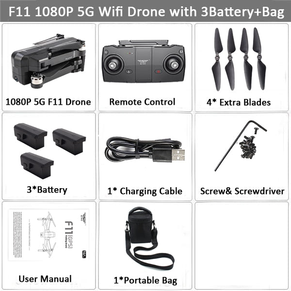 SJRC F11 PRO GPS Drone With 2KHD Wifi FPV Camera/ F11 1080P Brushless Quadcopter 25 minutes Flight Time Foldable Dron Vs SG906