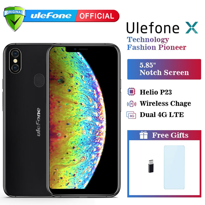 Ulefone X Android 8.1 Mobile Phone 5.85" HD+ MT6763 Octa Core 4GB RAM 64GB ROM Face ID 3300mAh Wireless Charge Smartphone