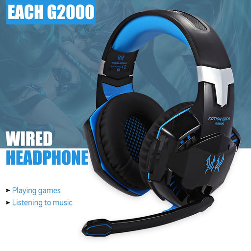 Original EACH G2000 Gaming Headset Stereo Sound 2.2m Wired Headphone with Mic  Noise Cancelling LED Light for Computer PC Gamer