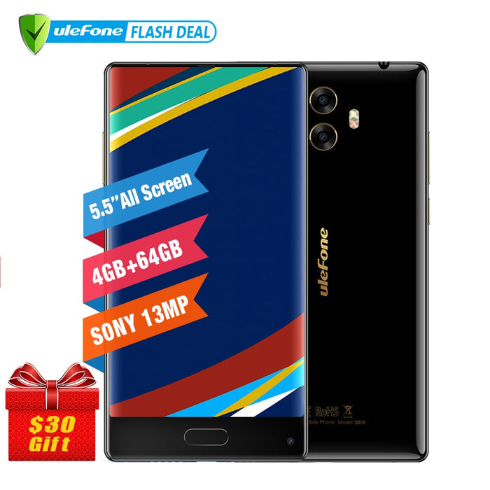 Ulefone MIX 4G Mobile Phone 5.5 inch HD MTK6750T Octa Core Android 7.0 4GB+64GB Fingerprint 13MP Dual Camera cellphone