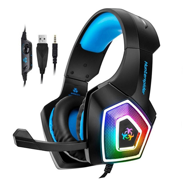 Hunterspider V1 Gaming Headset Stereo Bass Heaphone With Mic LED Light for PS4 Xbox One PC+5000DPI 7 Buttons Pro Gaming Mouse