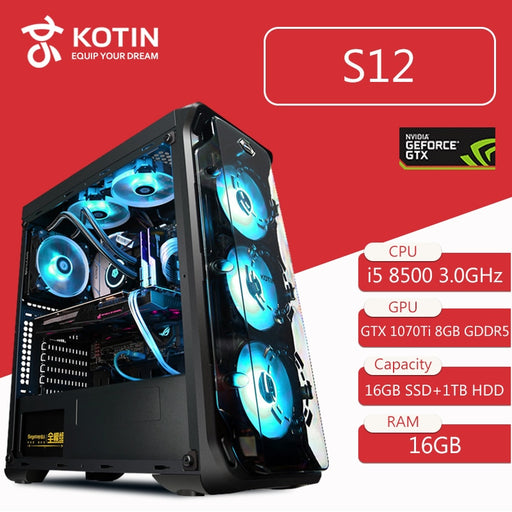 Kotin S12 RGB Light Desktop High End Gaming PC Computer i7 8700 RTX2070 Corsair 650W PSU 16GB RAM Intel Optane 16GB SSD 1TB HDD