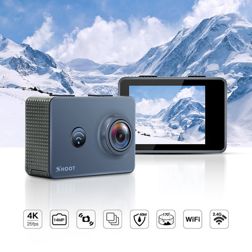 SHOOT 4K Action Camera WiFi Ultra HD 14MP 1080P/60FPS Waterproof Sport Camera with 170 Wide Angle Lens Accessory Set For Go Pro