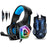 Hunterspider V1 Gaming Headset Stereo Bass Heaphone With Mic LED Light for PS4 Xbox One PC+5000DPI 7 Buttons Pro Gaming Mouse