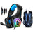 Hunterspider V1 Gaming Headset Stereo Bass Heaphone With Mic LED Light for PS4 Xbox One PC+5000DPI 7 Buttons Pro Gaming Mouse