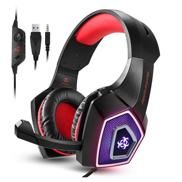 Hunterspider V1 Gaming Headset Stereo Bass Heaphone With Mic LED Light for PS4 Xbox One PC+5000DPI 7 Buttons Pro Gaming Mouse