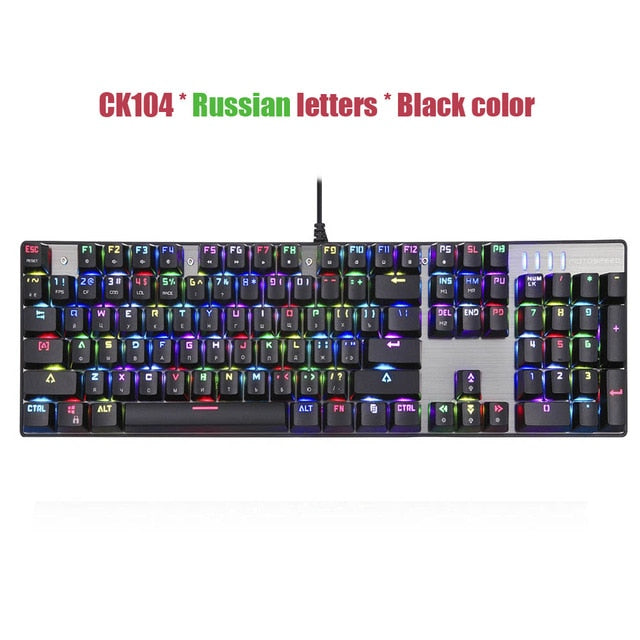 Original Motospeed CK104 Gaming Mechanical keyboard Wired Metal Blue Red Switch Russian V30 LED Backlit RGB for gamer Computer
