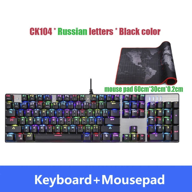 Original Motospeed CK104 Gaming Mechanical keyboard Wired Metal Blue Red Switch Russian V30 LED Backlit RGB for gamer Computer