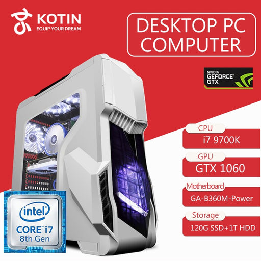 KOTIN Z2 Gaming PC Intel I7 9700K GTX1060 6GB GPU 120GB SSD 1TB HDD Gaming Desktop ASUS B360M 8GB RAM Computer PUBG 4 fans