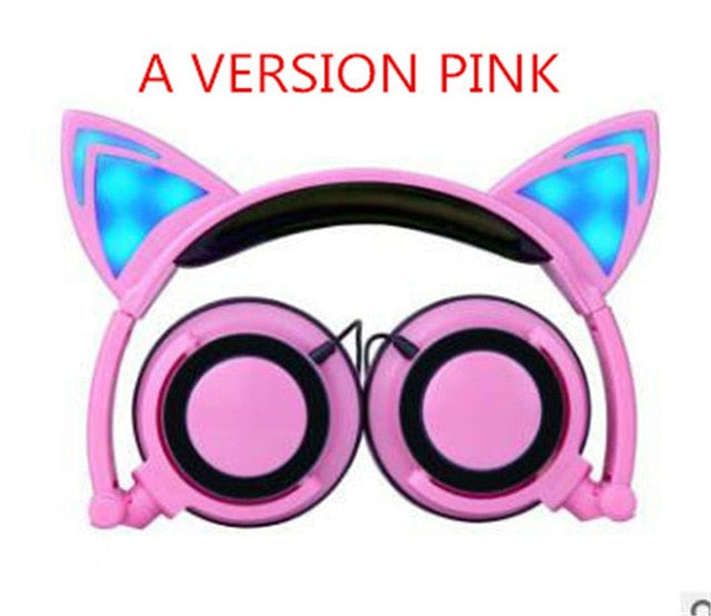 Glowing Light Cat Ear Headphones Stereo Cat Earphones 3.5mm Wired Gaming Headset for PC Gamer Mobile Phone SP4 New XBOX Tablet
