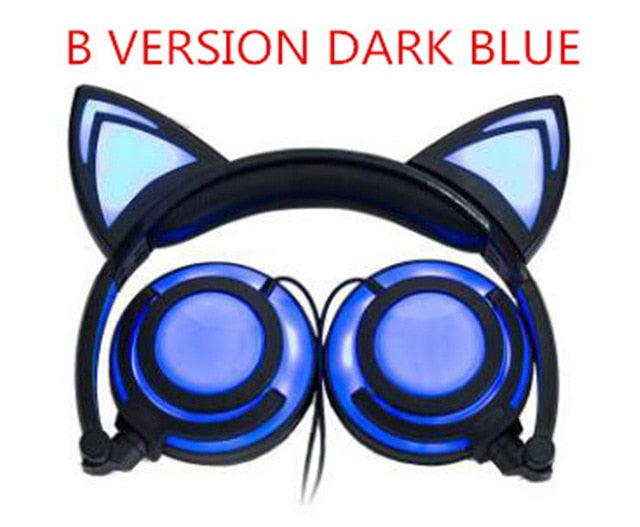 Glowing Light Cat Ear Headphones Stereo Cat Earphones 3.5mm Wired Gaming Headset for PC Gamer Mobile Phone SP4 New XBOX Tablet