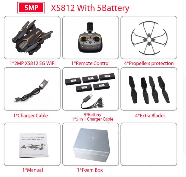 VISUO XS812 GPS RC Drone with 5MP HD Camera 5G WIFI FPV Altitude Hold One Key Return Quadcopter RC Helicopter VS SG900 S20 Dron