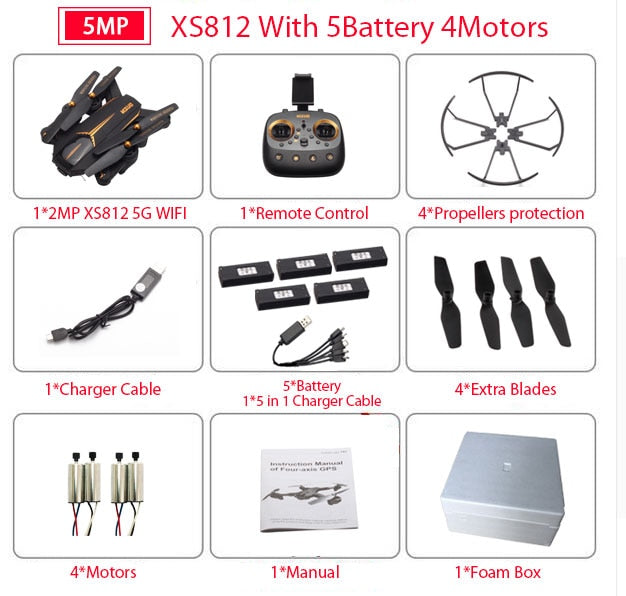 VISUO XS812 GPS RC Drone with 5MP HD Camera 5G WIFI FPV Altitude Hold One Key Return Quadcopter RC Helicopter VS SG900 S20 Dron