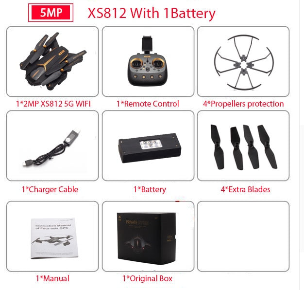 VISUO XS812 GPS RC Drone with 5MP HD Camera 5G WIFI FPV Altitude Hold One Key Return Quadcopter RC Helicopter VS SG900 S20 Dron