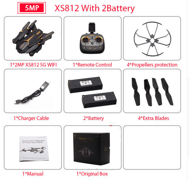 VISUO XS812 GPS RC Drone with 5MP HD Camera 5G WIFI FPV Altitude Hold One Key Return Quadcopter RC Helicopter VS SG900 S20 Dron