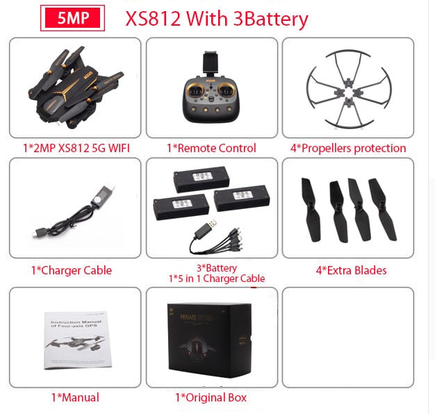 VISUO XS812 GPS RC Drone with 5MP HD Camera 5G WIFI FPV Altitude Hold One Key Return Quadcopter RC Helicopter VS SG900 S20 Dron