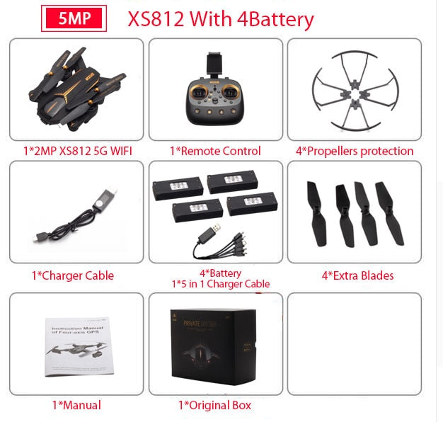 VISUO XS812 GPS RC Drone with 5MP HD Camera 5G WIFI FPV Altitude Hold One Key Return Quadcopter RC Helicopter VS SG900 S20 Dron