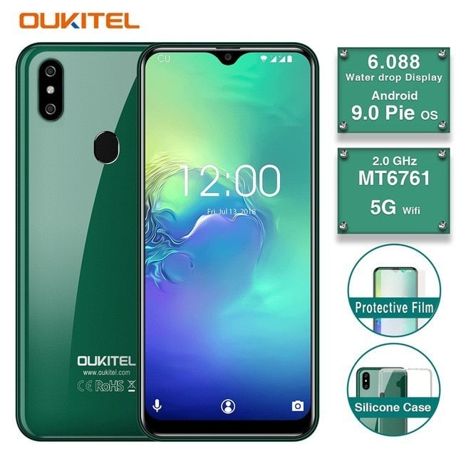 OUKITEL C15 Pro 2.4G/5G WiFi 4G LTE Smartphone Android 9.0 MT6761 Fingerprint Face ID Water Drop Screen 2GB 16GB Mobile Phone