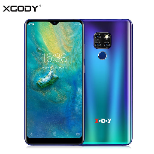 XGODY Mate 20 6.26" 19:9 4G Smartphone Android 9.0 2GB RAM 16GB ROM MTK6737 Quad Core 13MP Fingerprint Full Screen Mobile Phone