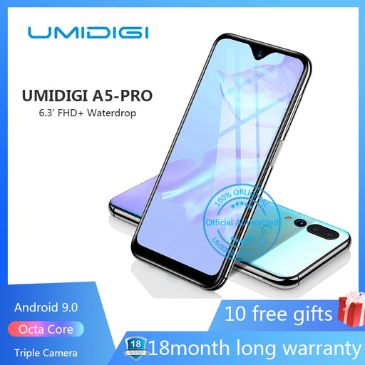 UMIDIGI A5 PRO Android 9.0 Octa Core Mobile Phone 6.3' FHD+ 16MP Triple Camera 4150mAh 4GB RAM 32G ROM Smartphone gsm unlocked