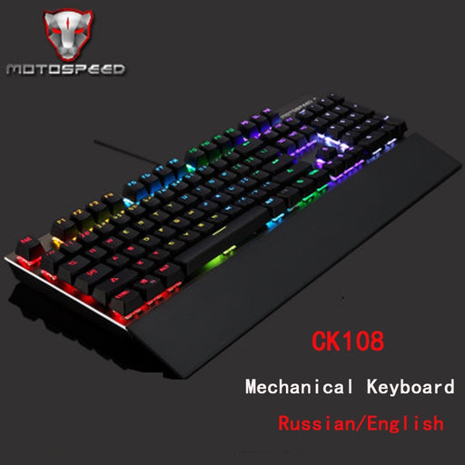Original Motospeed CK108 RGB blue switch Mechanical Russian /English Keyboard Gaming Wired LED Backlit Backlight for Gamer PC de