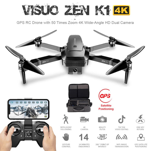 Visuo ZEN K1 GPS RC Drone with 50 Times Zoom 4K Wide-Angle HD Dual Camera 5G Wifi FPV Brushless Motor Flight 28mins Dron VS F11