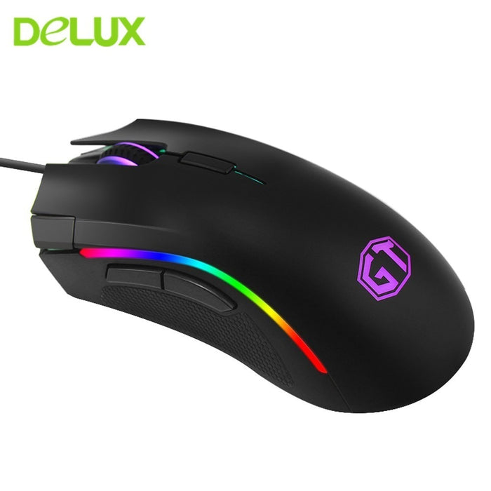 Delux M625 Wired Gaming Mouse Ergonomic PMW3360 7D Max to 24000 DPI Adjust RGB Backlit Mice With Wrist Rest Mouse Pad For PC