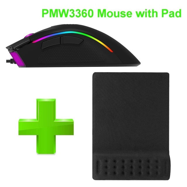 Delux M625 Wired Gaming Mouse Ergonomic PMW3360 7D Max to 24000 DPI Adjust RGB Backlit Mice With Wrist Rest Mouse Pad For PC