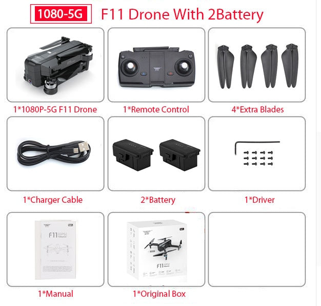 SJRC F11 PRO GPS Drone With Wifi FPV 1080P/2K HD Camera F11 Brushless Quadcopter 25 minutes Flight Time Foldable Dron Vs SG906