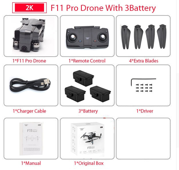SJRC F11 PRO GPS Drone With Wifi FPV 1080P/2K HD Camera F11 Brushless Quadcopter 25 minutes Flight Time Foldable Dron Vs SG906