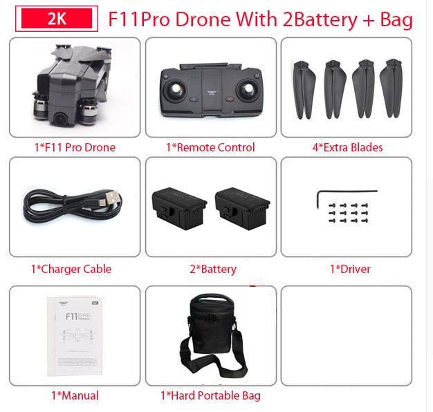 SJRC F11 PRO GPS Drone With Wifi FPV 1080P/2K HD Camera F11 Brushless Quadcopter 25 minutes Flight Time Foldable Dron Vs SG906